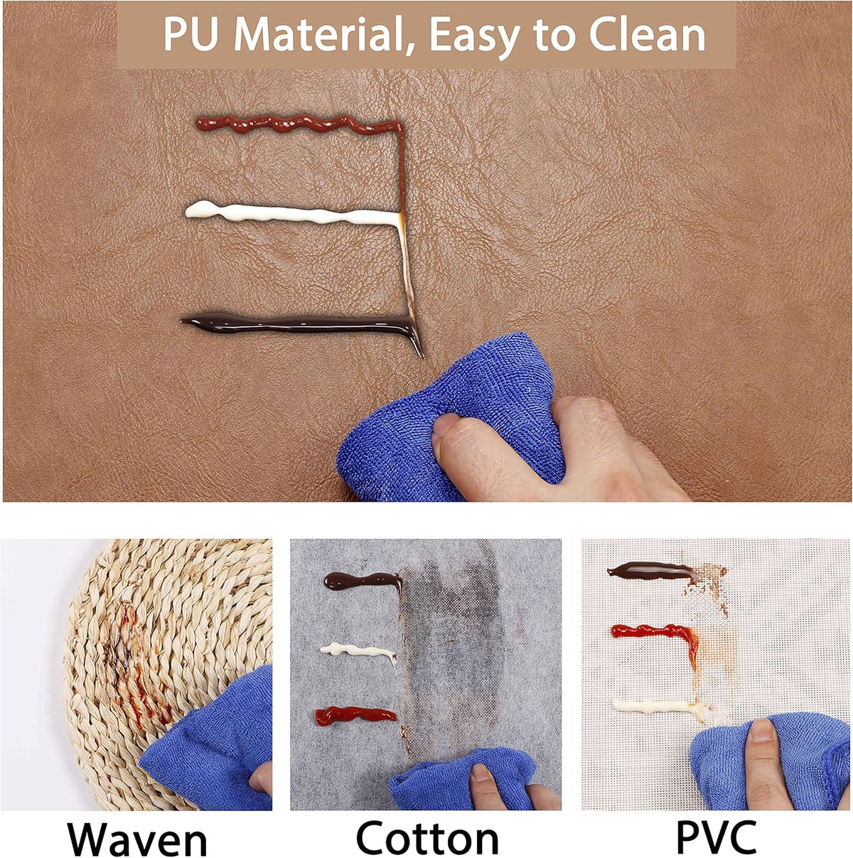 Set of 6 Faux Leather Placemats, PU Table Mats, Waterproof, Stain Resistant, Heat Resistant, Non-Slip Easy to Clean for Kitchen Dining Table,Conference Table F Flaxen