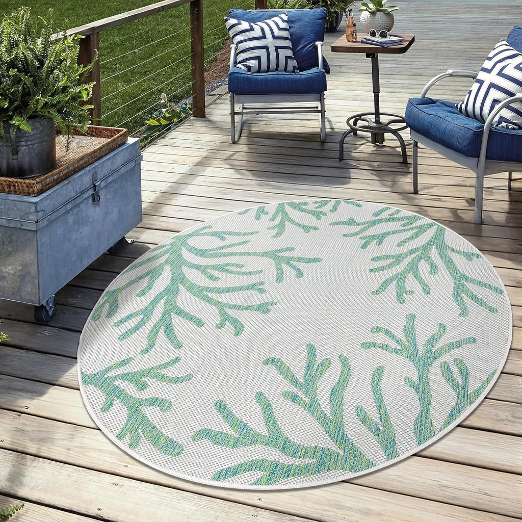 Keen Home Design Terrace Outdoor Round Rug - 8ft Round Washable Indoor/Outdoor Rug for Patio, Kitchen, Balcony, Beach, Garden, Deck and Porch, Size: 7'7" Round