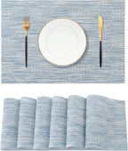 Leetaltree Alice Blue Placemats Set of 6 - Heat Resistant Non-Slip Place mats for Dining Table, Washable Durable PVC Vinyl Woven Table Mats（Jacquard Blue, 6）