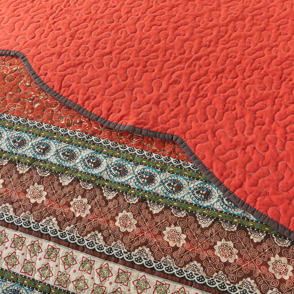 NEWLAKE Cotton Bedspread Quilt Sets - Reversible Patchwork Coverlet Set, Red Striped Jacquard Pattern, Oversized King Size