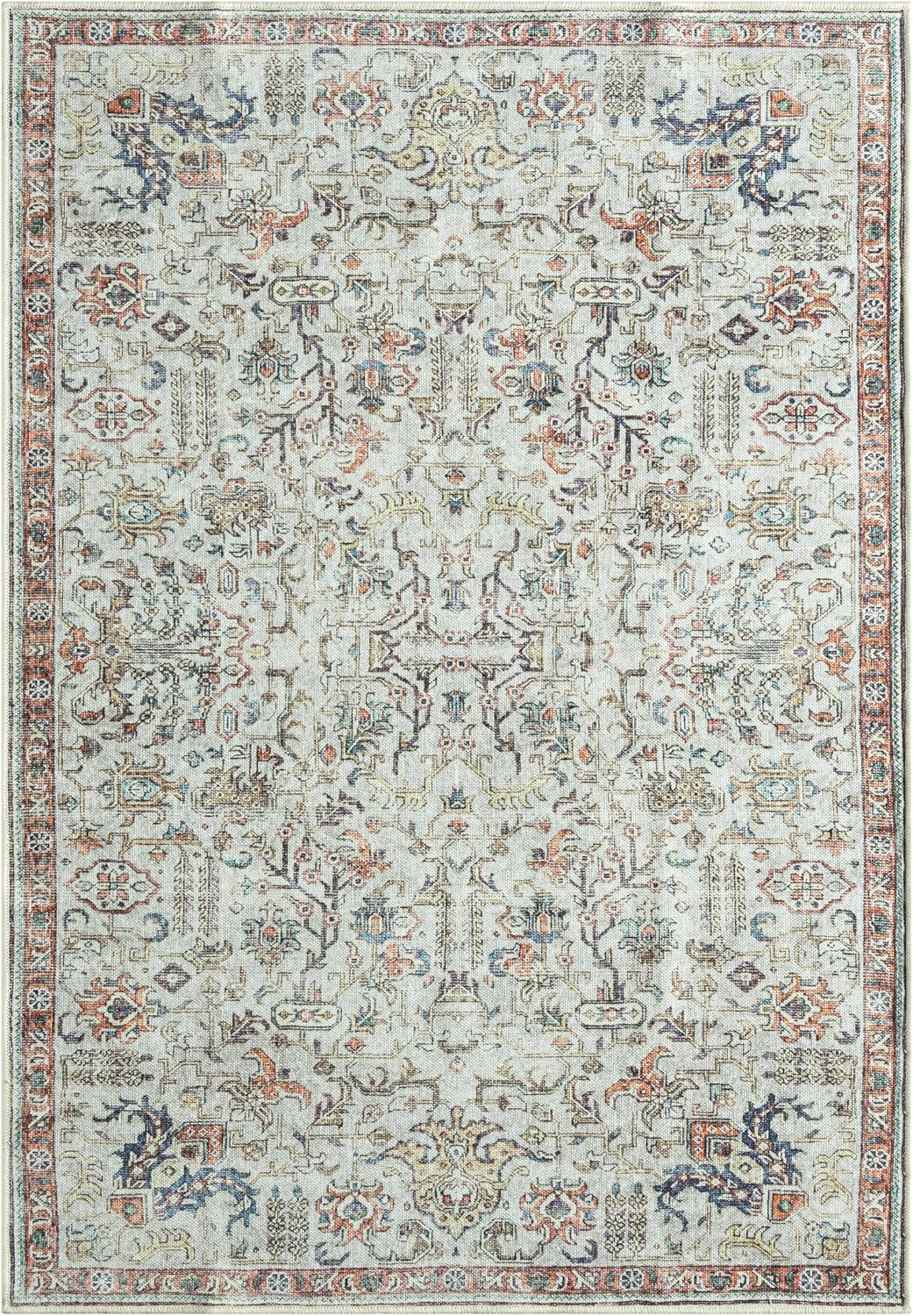 Keen Home Design 6x9 Rug - Machine Washable Area Rug with Non-Slip Backing, Ideal for Living Room, Dining Room, Bedroom - Vintage, Easy Clean, Durable, Low Pile Rug - (6' x 9')