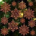 36pcs Snowflakes-Christmas Tree Decorations, Snowflake Ornaments for Tree, Plastic Glitter Red Gold Snow Flakes Ornaments, Christmas Indoor Winter Wonderland Frozen Birthday Party Holiday Home Decor