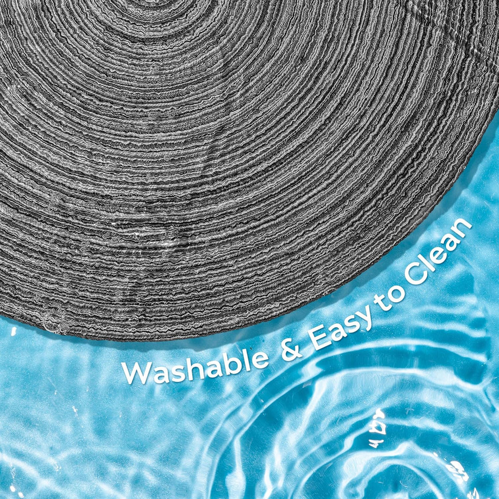 Leetaltree Round Placemats Heat and Slip Resistant Cotton Table Mats, Washable Bohemian Placemats for Dining Tables (Charcoal, Set of 8)
