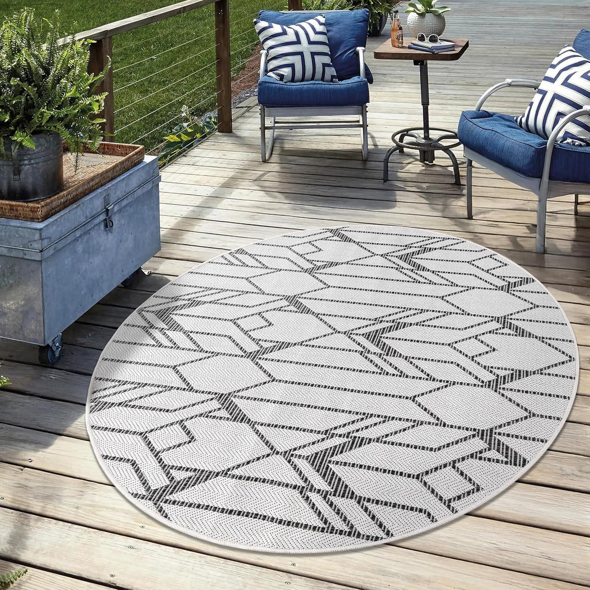 Keen Home Design Terrace Outdoor Round Rug - 8ft Round Washable Indoor/Outdoor Rug for Patio, Kitchen, Balcony, Beach, Garden, Deck and Porch, Size: 7'7" Round