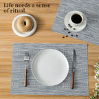 Leetaltree Alice Blue Placemats Set of 6 - Heat Resistant Non-Slip Place mats for Dining Table, Washable Durable PVC Vinyl Woven Table Mats（Jacquard Blue, 6）