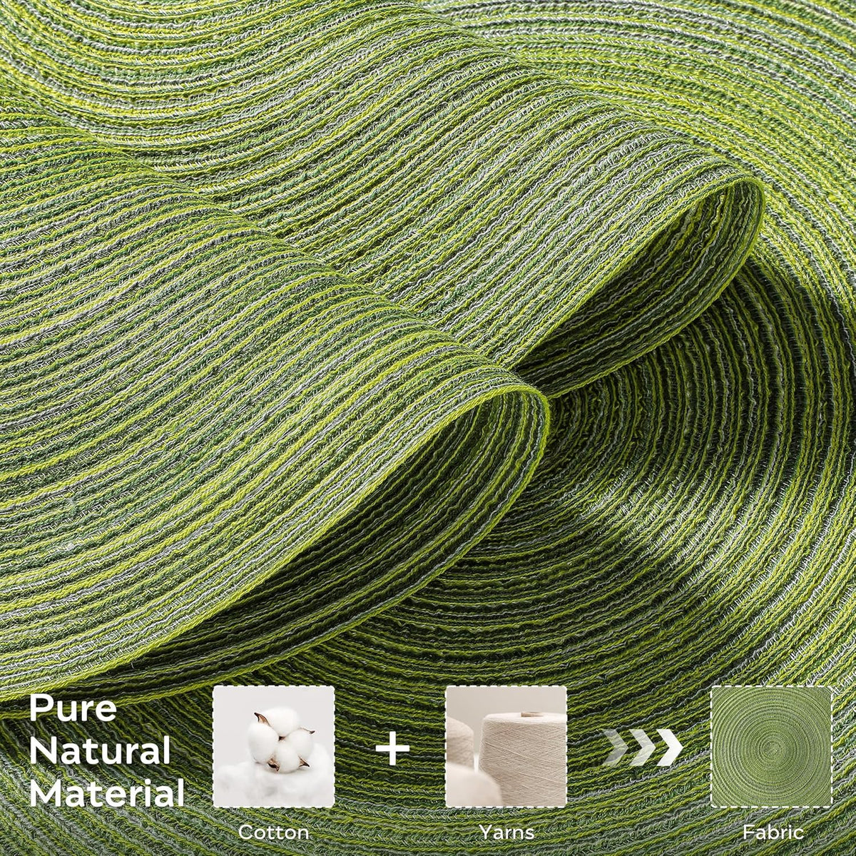 Leetaltree Round Placemats Heat and Slip Resistant Cotton Table Mats, Washable Bohemian Placemats for Dining Tables (Sage Green, Set of 8)