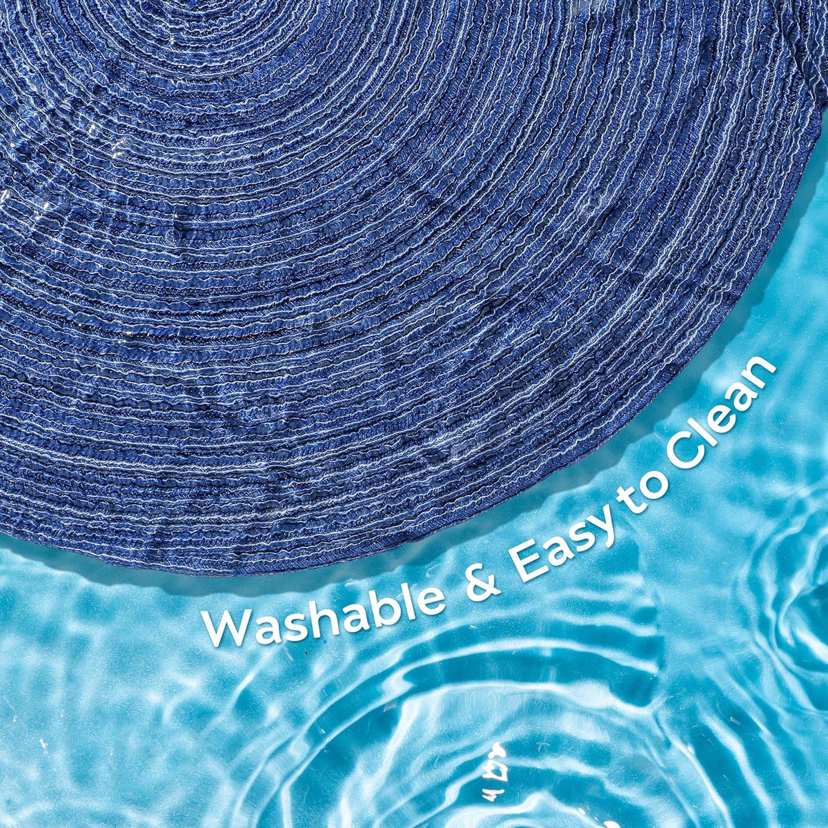 Leetaltree Round Placemats Heat and Slip Resistant Cotton Table Mats, Washable Bohemian Placemats for Dining Tables (Denim Blue, Set of 6)