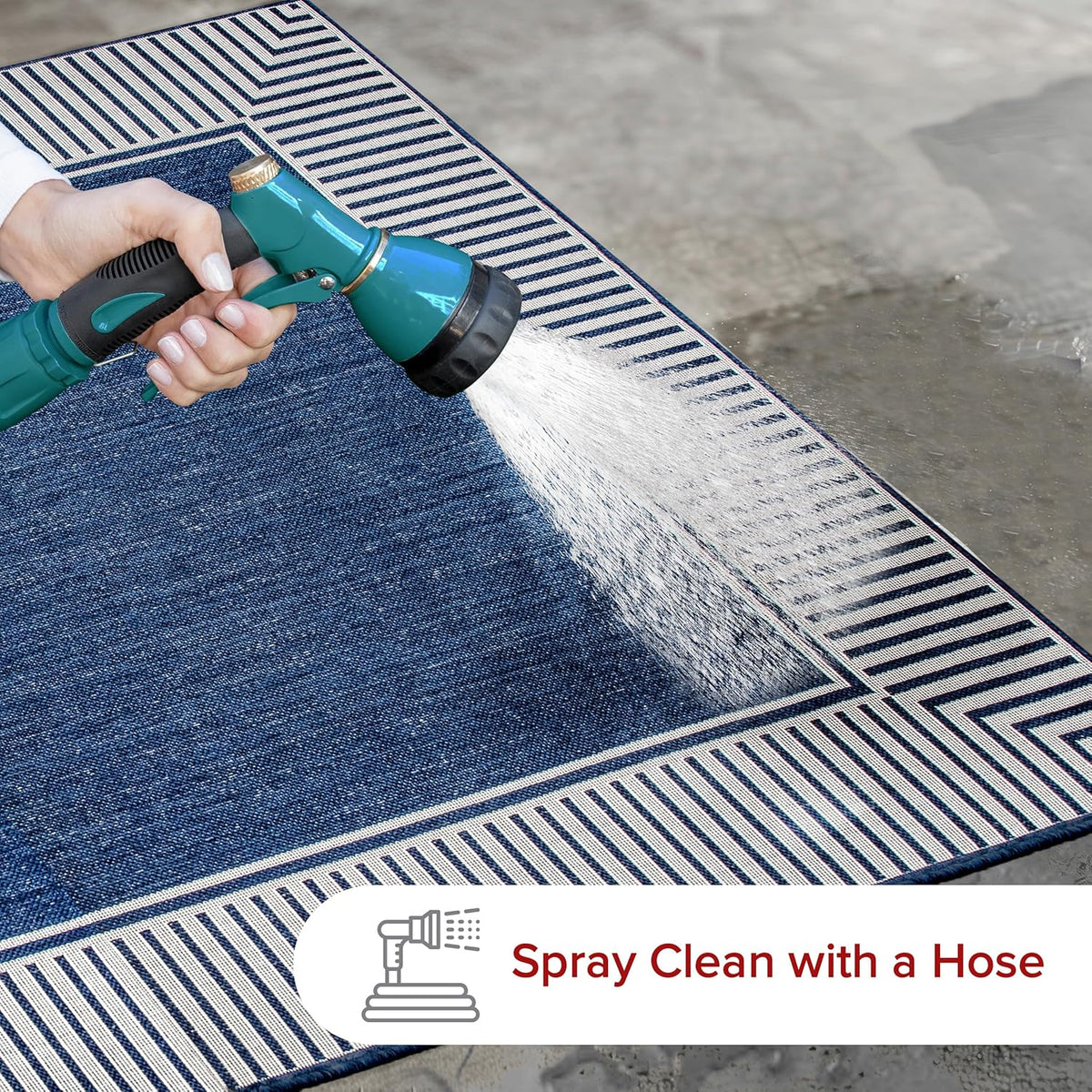 nuLOOM 10' x 12' Outdoor Area Rug, Casual Design With Striped Border, Stain Resistant, Highly Durable, For Patio, Balcony, Bedroom, Living Room, Dining Room, Bathroom, Navy