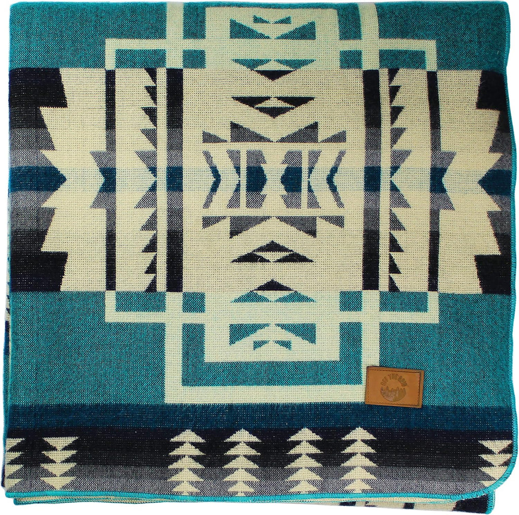 Off the Grid Inca Aztec Throw, Queen, King Blanket | Southwest Indian Navajo Boho Style | Native Cover for Camping, Bedding, Couch, Vanlife | Faux Alpaca, Lightweight, Hypoallergenic (Teal, Throw)