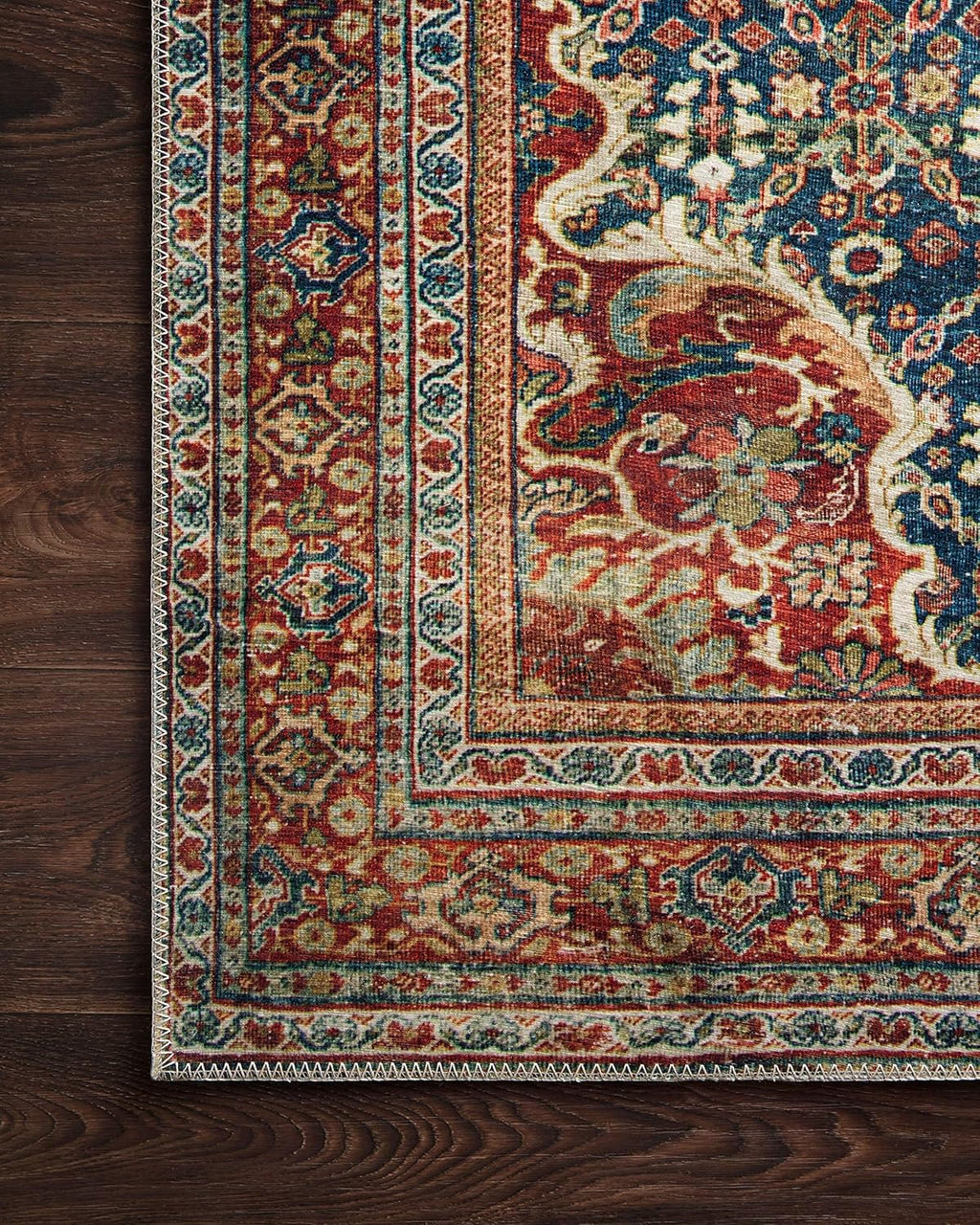 Loloi Layla Collection LAY-09 Cobalt Blue/Spice 2'-6" x 7'-6" .13" Thick Runner Rug, Soft, Durable, Vintage Inspired, Distressed, Low Pile, Non-Shedding, Easy Clean, Printed, Living Room Rug