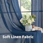 YoungsTex Navy Blue Linen Curtains 48 Inch Length, Short Light Filtering Semi - Image 5