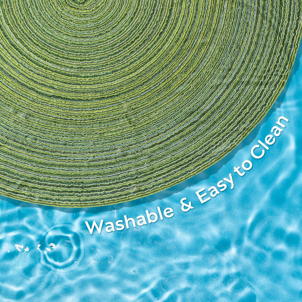 Leetaltree Round Placemats Heat and Slip Resistant Cotton Table Mats, Washable Bohemian Placemats for Dining Tables (Sage Green, Set of 12)