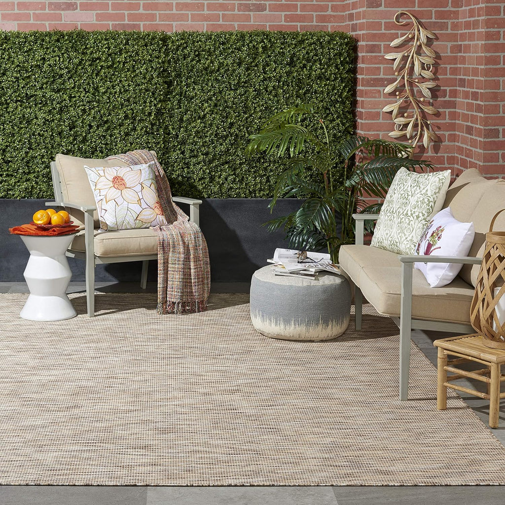 Nourison Positano Indoor-Outdoor Beige 4' x 6' Area Rug, Easy Cleaning, Non Shedding, Bed Room, Living Room, Dining Room, Backyard, Deck, Patio (4x6)