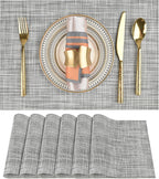 Placemats Set of 6 - Easy Clean Washable Vinyl Placemats - Wipeable Heat Resistant Table Mats for Dining Table - 17.7x11.8 Inch (6, Black & White Two-Tone)