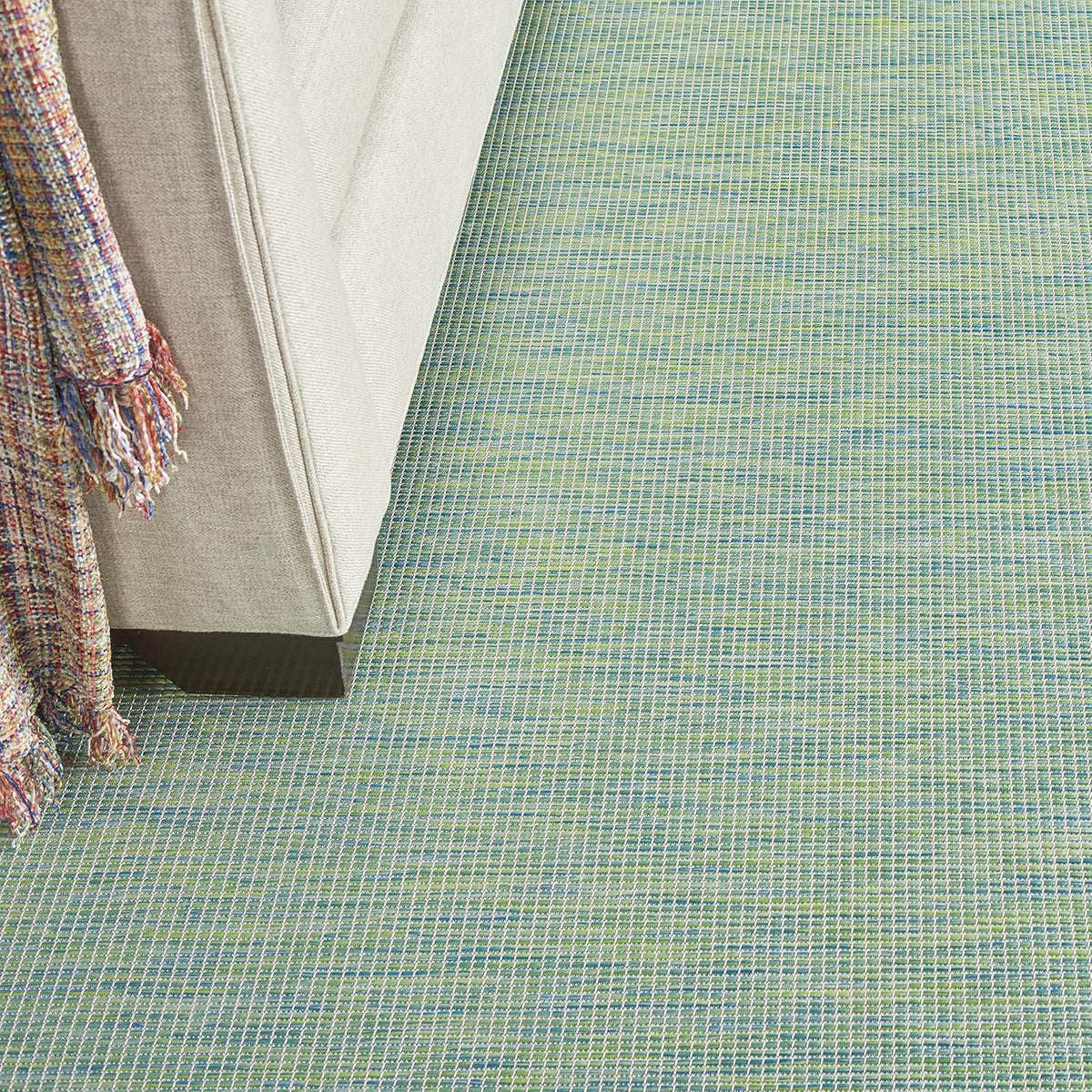 Nourison Positano Indoor/Outdoor Blue/Green 8' x Round Area Rug, Easy Cleaning, Non Shedding, Bed Room, Living Room, Dining Room, Backyard, Deck, Patio (8 Round)