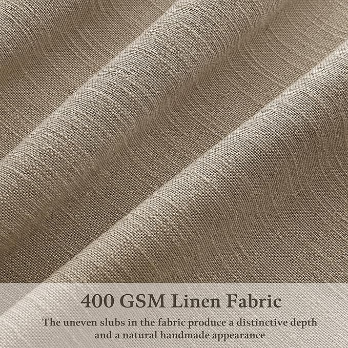 80 Inch Grey Beige Linen Pleated Memory Shaped Semi Sheer Curtains 50WxL80 | - Image 2