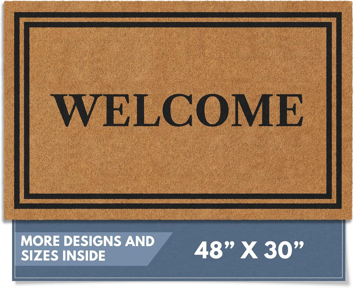 Barnyard Designs Natural Coco Coir Heavy Duty Backing Doormat - Large Cute Non-Slip Front Door Welcome Mat for Outside Entrance or Porch Entry, Brown (30x48, Welcome)