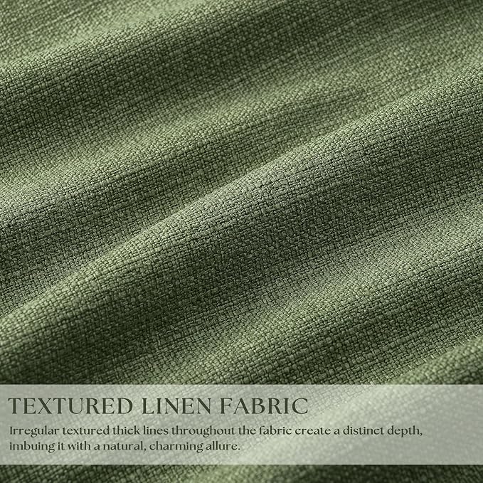 90 Inch Olive Green Linen Pinch Pleated Blackout Curtains - Image 3