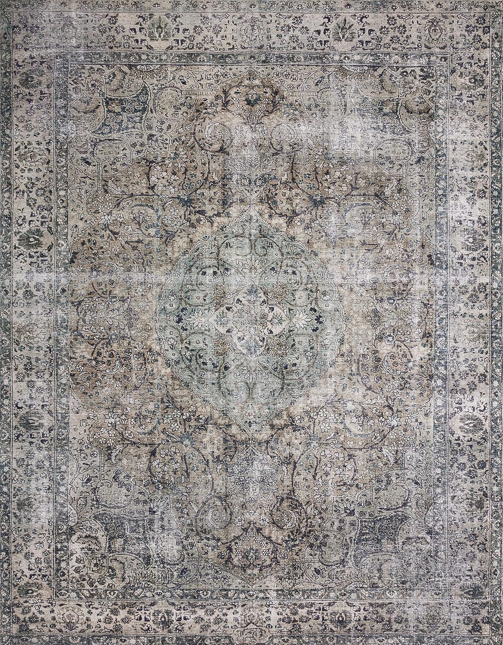 Loloi Layla Collection LAY-06 Taupe/Stone 2'-6" x 7'-6" .13" Thick Runner Rug, Soft, Durable, Vintage Inspired, Distressed, Low Pile, Non-Shedding, Easy Clean, Printed, Living Room Rug