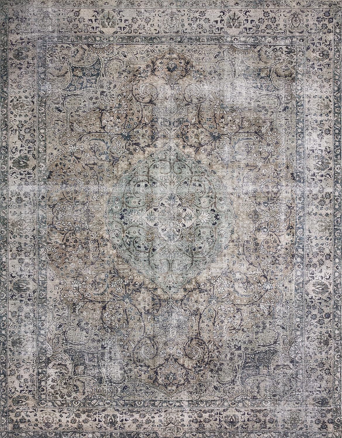Loloi Layla Collection LAY-06 Taupe/Stone 2'-6" x 7'-6" .13" Thick Runner Rug, Soft, Durable, Vintage Inspired, Distressed, Low Pile, Non-Shedding, Easy Clean, Printed, Living Room Rug