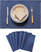 Home Brilliant Placemats Set of 6 Linen Blue Placemats Heat Resistant Dining Table Place Mats Kitchen Table Mats, Indigo