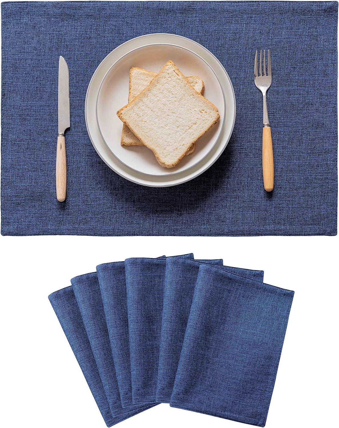 Home Brilliant Placemats Set of 6 Linen Blue Placemats Heat Resistant Dining Table Place Mats Kitchen Table Mats, Indigo