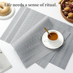 Leetaltree Lunar Grey Placemats Set of 4 - Heat Resistant Non-Slip Place mats for Dining Table, Washable Durable PVC Vinyl Woven Table Mats（Lunar Grey, 4）