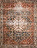 Loloi Layla Collection LAY-05 Ocean/Multi 7'-6" x 9'-6" .13" Thick Area Rug, Soft, Durable, Vintage Inspired, Distressed, Low Pile, Non-Shedding, Easy Clean, Printed, Living Room Rug