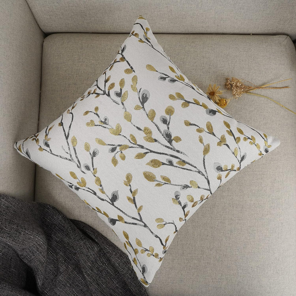 YOUR SMILE Classical Embroidery Jacquard Yellow/Gold Square Decorative Throw Pillow Case Cushion Cover 18x18 inch