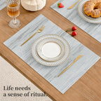 Leetaltree LightSteel Blue Placemats Set of 6 - Heat Resistant Non-Slip Place mats for Dining Table, Washable Durable PVC Vinyl Woven Table Mats（LightSteel Blue, 6）