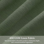Olive Green Linen Pleated Curtains Semi Sheer Boho Curtain 50Wx80L 2 Panels | - Image 3