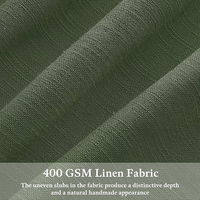 Olive Green Linen Pleated Curtains Semi Sheer Boho Curtain 50Wx80L 2 Panels | - Image 3